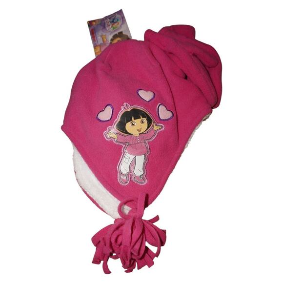 Vintage Deadstock Dora the Explorer Fleece Winter Hat Pink Sherpa Lined Kids NWT - Picture 3 of 9
